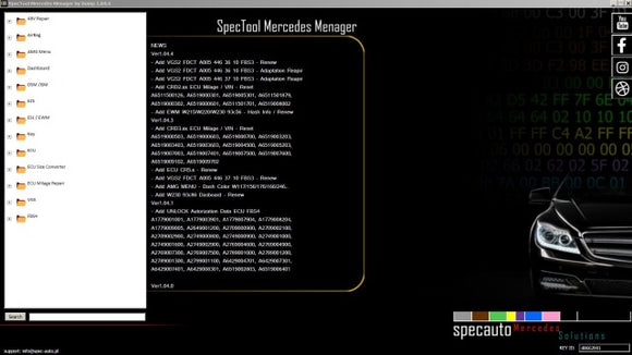 SpecTool Mercedes Menager Calculator Software
