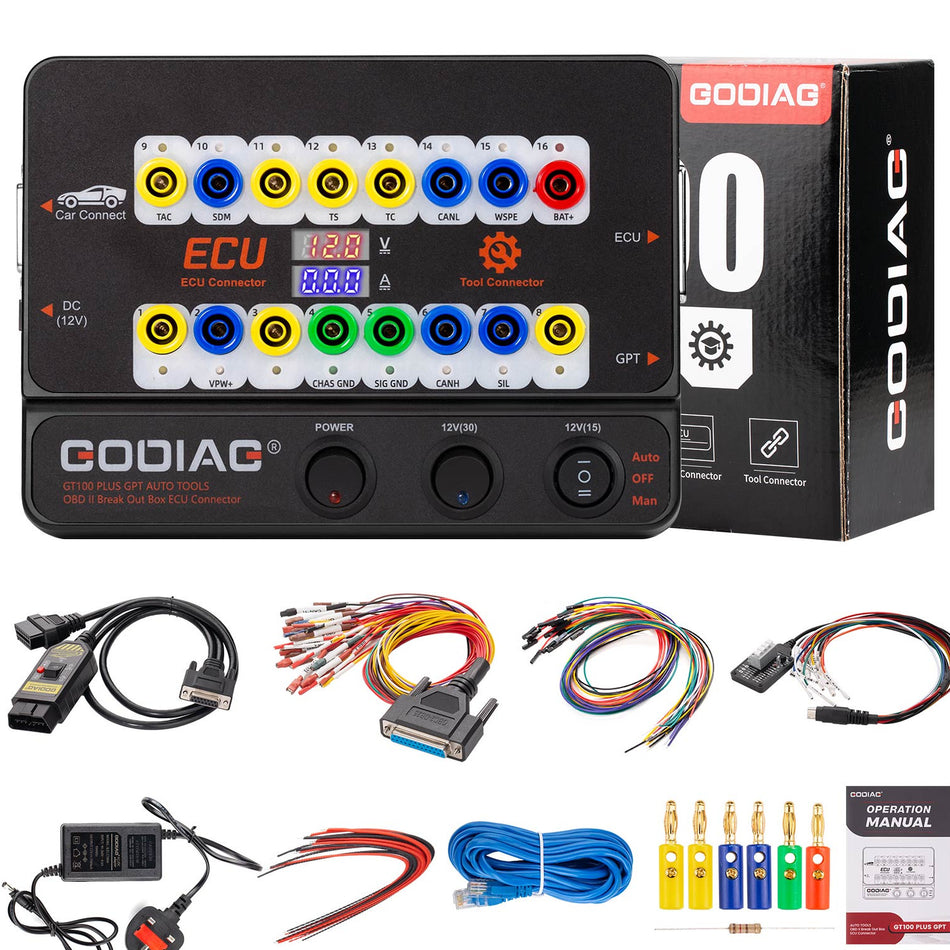 GODIAG GT100 PLUS, 4 IN 1 GPT ENET DOIP 24V-12V AUTO TOOLS OBD II Break Out Box, ECU Connector