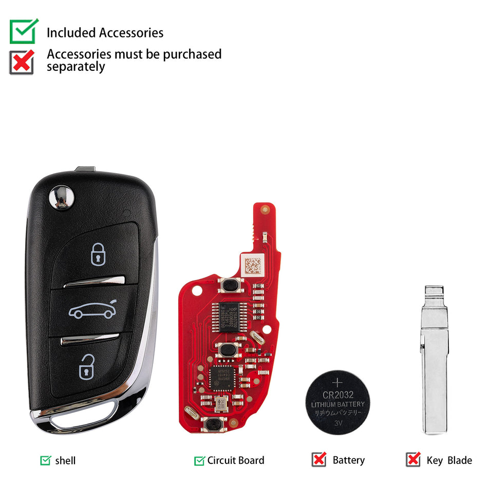 XHORSE XNDS00EN DS Style Wireless Universal Remote Key 3 Buttons 5pcs/lot