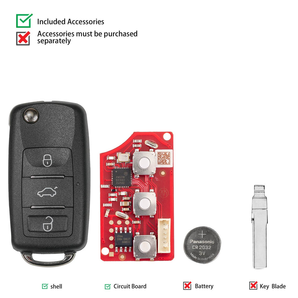 XHORSE XKB512EN Folding Key B5 Type 3 Buttons Wired Remote Key 5pcs/lot