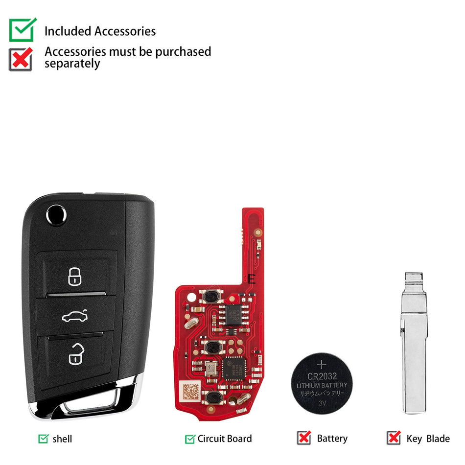 XHORSE XEDM24EN Second Generation Super Remote MQB Style 3 Buttons 5pcs/lot