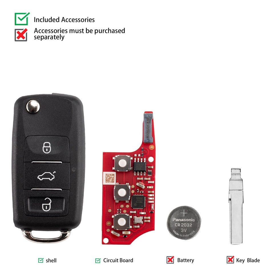 XHORSE XEB520EN Second Generation B5 Key with XT57 Super Chip 3 Buttons 5pcs/lot