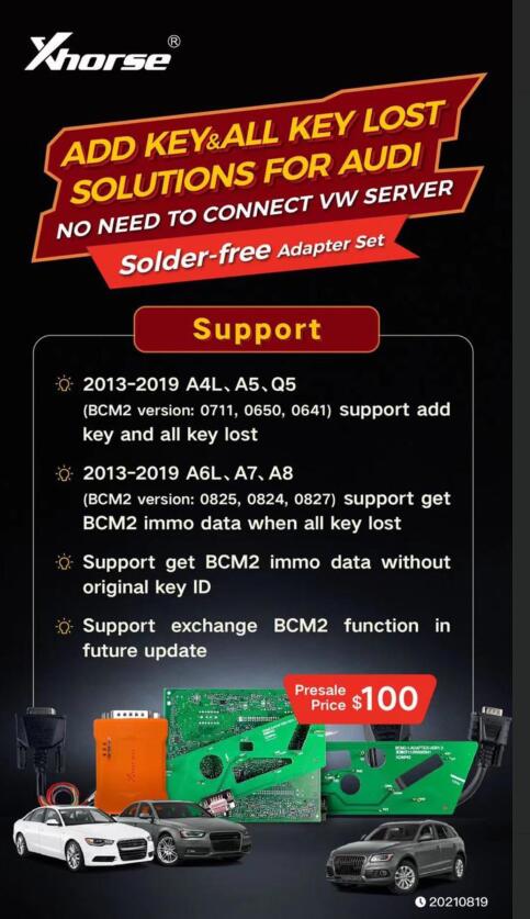 Pre-order Xhorse VVDI Audi BCM2 Solder Free Adapter Works Together with Key Tool Plus, VVDI2, VVDI PROG
